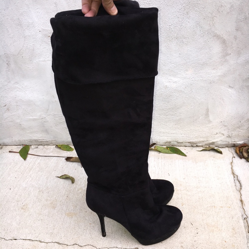 Deb Black Suede type, stiletto heeled boots